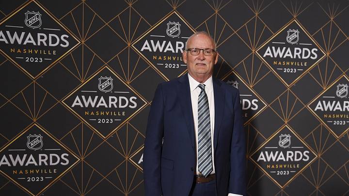 Jun 26, 2023; Nashville, Tennessee, USA; New Jersey Devils head coach Lindy Ruff arrives on the red carpet before the 2023 NHL Awards at Bridgestone Arena. Mandatory Credit: Christopher Hanewinckel-Imagn Images