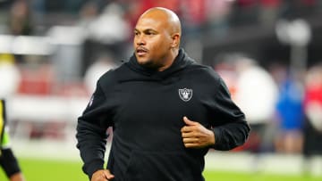 Nov 26, 2023; Paradise, Nevada, USA; Las Vegas Raiders interim head coach Antonio Pierce leaves the field after the Chiefs defeated the Raiders 31-17 at Allegiant Stadium. Mandatory Credit: Stephen R. Sylvanie-USA TODAY Sports