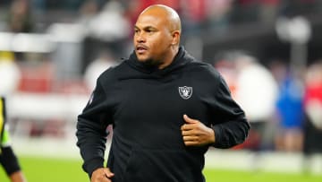 Nov 26, 2023; Paradise, Nevada, USA; Las Vegas Raiders interim head coach Antonio Pierce leaves the field after the Chiefs defeated the Raiders 31-17 at Allegiant Stadium. Mandatory Credit: Stephen R. Sylvanie-USA TODAY Sports