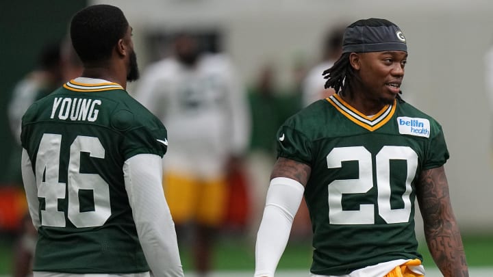 Green Bay Packers safety Javon Bullard (20) is shown during organized team activities Wednesday, May 29, 2024 in Green Bay, Wisconsin.