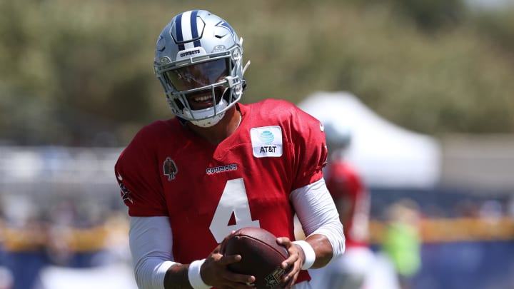 Jul 30, 2024; Oxnard, CA, USA; Dallas Cowboys quarterback Dak Prescott