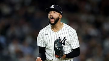 Devin Williams gets pumped up after inning vs. Texas Rangers