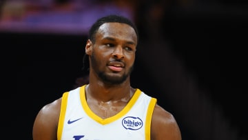 Jul 10, 2024; San Francisco, CA, USA; Los Angeles Lakers guard Bronny James Jr. (9) between plays against the Miami Heat during the fourth quarter at Chase Center. Mandatory Credit: Kelley L Cox-USA TODAY Sports