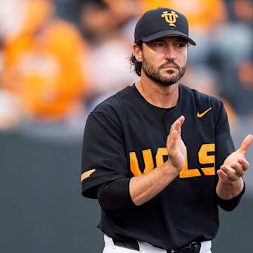 Tennessee head coach Tony Vitello during a college baseball game between Tennessee and Vanderbilt at Lindsey Nelson Stadium in Knoxville, Tenn., on May 9, 2025.