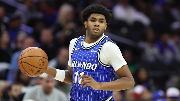Oct 10, 2025; Philadelphia, Pennsylvania, USA; Orlando Magic guard Jase Richardson (11) dribbles the ball against the Philadelphia 76ers during the third quarter at Xfinity Mobile Arena. Mandatory Credit: Bill Streicher-Imagn Images