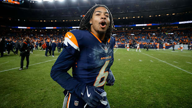 Denver Broncos safety P.J. Locke (6) celebrates after the game against the Cleveland Browns at Empower Field at Mile High.