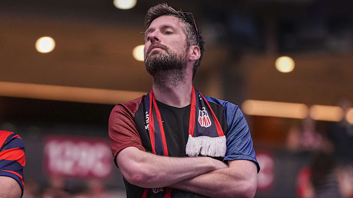 Mar 28, 2026; Atlanta, Georgia, USA; USA soccer fans shown during the match against Belgium at Mercedes-Benz Stadium. 
