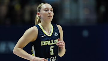Dallas Wings guard Paige Bueckers (5) on the court against the Connecticut Sun at Mohegan Sun Arena.