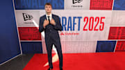 Jun 25, 2025; Brooklyn, NY, USA; Cooper Flagg arrives before the first round of the 2025 NBA Draft
