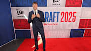 Jun 25, 2025; Brooklyn, NY, USA; Cooper Flagg arrives before the first round of the 2025 NBA Draft at Barclays Center.