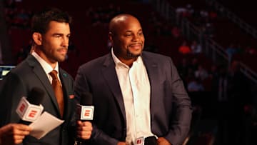 Aug 7, 2021; Houston, Texas, USA; Daniel Cormier  before the fight between Johnny Munoz and Jamey Simmonsduring UFC 265 at Toyota Center. Mandatory Credit: Troy Taormina-Imagn Images