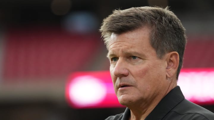 Arizona Cardinals owner Michael Bidwill watches his team during training camp at State Farm Stadium in Glendale, Ariz., on Saturday, Aug. 3, 2024.