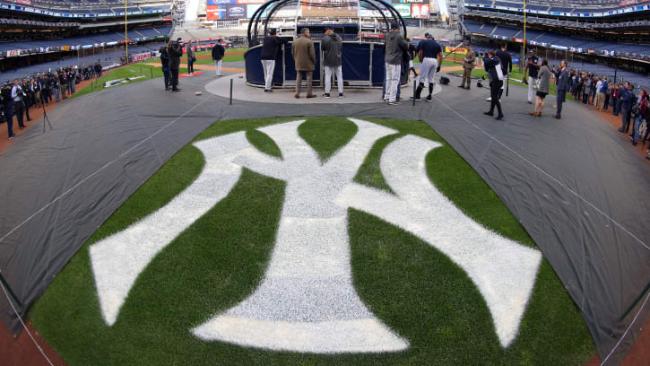 Oct 16, 2017; Bronx, NY, USA; An view of the a field logo before game three of the 2017 ALCS playoff