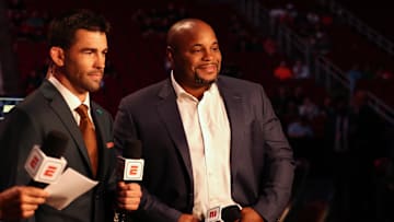 Aug 7, 2021; Houston, Texas, USA; Daniel Cormier  before the fight between Johnny Munoz and Jamey Simmonsduring UFC 265 at Toyota Center. Mandatory Credit: Troy Taormina-Imagn Images
