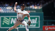 Jul 23, 2023; Washington, District of Columbia, USA; San Francisco Giants starting pitcher Anthony DeSclafani (26) pitches against the Washington Nationals during the second inning at Nationals Park. 