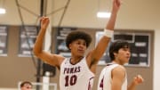 Koa Peat talks (10) to the referee at the LV8 Invitational at Chandler-Gilbert Community College gym in Chandler, Arizona on Nov. 22, 2023.