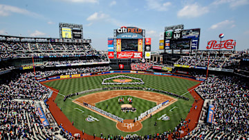Apr 1, 2013; New York, NY, USA; A general view of a tribute to the first responders of hurricane Sandy as well as Habitat for Humanity of NYC before the start of a MLB opening day game between the New York Mets and the San Diego Padres at Citi Field. Mandatory Credit: Brad Penner-Imagn Images