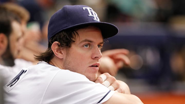 Sep 1, 2014; St. Petersburg, FL, USA; Tampa Bay Rays right fielder Wil Myers (9) in the dugout against the Boston Red Sox at Tropicana Field. Mandatory Credit: Kim Klement-Imagn Images