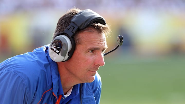 January 1, 2011; Tampa, FL, USA;  Florida Gators head coach Urban Meyer during the second half of their game against the Penn State Nittany Lions of the 2011 Outback Bowl at Raymond James Stadium. Florida Gators defeated the Penn State Nittany Lions 37-24. Mandatory Credit: Kim Klement-Imagn Images