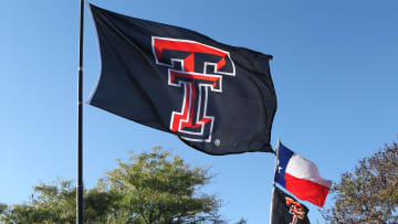 Oct 22, 2016; Lubbock, TX, USA;  Texas Tech Red Raiders flags fly outside Jones AT&T Stadium before the game with the Oklahoma Sooners. Mandatory Credit: Michael C. Johnson-USA TODAY Sports