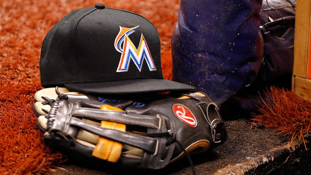 Miami Marlins hat and glove