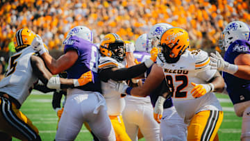 Missouri's Kristian Williams (92) fights thought the Wildcats' offensive line during a game against Abilene Christian on Sept. 17, 2022 at Faurot Field in Columbia.