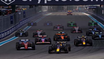 May 4, 2024; Miami Gardens, Florida, USA; Red Bull Racing driver Max Verstappen (1) leads the start