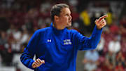 Nov 11, 2024; Tuscaloosa, Alabama, USA; McNeese State Cowboys head coach Will Wade gives instructions to his players from the bench during the first half at Coleman Coliseum. Mandatory Credit: Will McLelland-Imagn Images