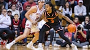Sam Houston State Bearkats guard Lamar Wilkerson (3) dribbles the ball while Indiana Hoosiers guard Trey Galloway (32) defends in the first half at Simon Skjodt Assembly Hall.
