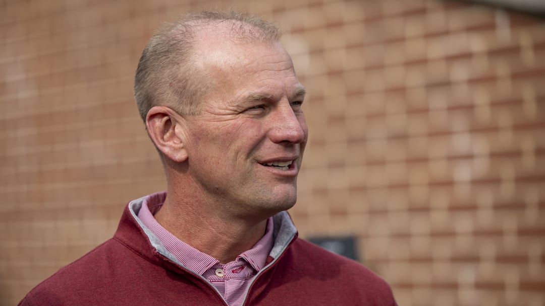 Jan 28, 2025; Mobile, AL, USA; Alabama football head coach Kalen DeBoer visits the field during Senior Bowl practice for the American team at Hancock Whitney Stadium. Mandatory Credit: Vasha Hunt-Imagn Images