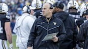 Dec 27, 2024; Birmingham, AL, USA;  Vanderbilt Commodores head coach Clark Lea looks on during a timeout during the first half of the 2024 Birmingham Bowl at Protective Stadium. Mandatory Credit: Vasha Hunt-Imagn Images