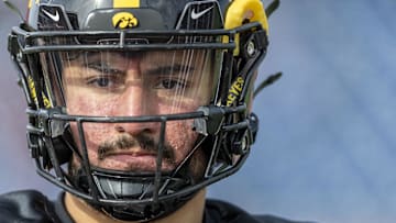 Jan 28, 2025; Mobile, AL, USA; National team defensive back Sebastian Castro of Iowa (29) looks on between plays during Senior Bowl practice for the National team at Hancock Whitney Stadium. Mandatory Credit: Vasha Hunt-Imagn Images