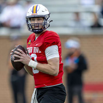 Taylor Elgersma during drills at the Senior Bowl.