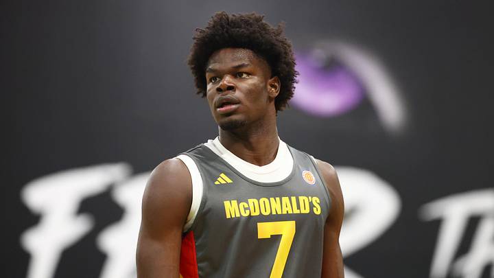 Mar 30, 2026; Goodyear, AZ, USA; Caleb Gaskins (7) during the McDonalds All American Jam Fest at Millennium High School. Mandatory Credit: Mark J. Rebilas-Imagn Images