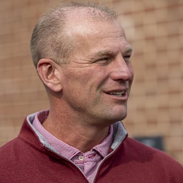 Jan 28, 2025; Mobile, AL, USA; Alabama football head coach Kalen DeBoer visits the field during Senior Bowl practice for the American team at Hancock Whitney Stadium. Mandatory Credit: Vasha Hunt-Imagn Images