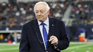 Jan 5, 2025; Arlington, Texas, USA;  Dallas Cowboys owner Jerry Jones before the game against the Washington Commanders at AT&T Stadium. Mandatory Credit: Kevin Jairaj-Imagn Images