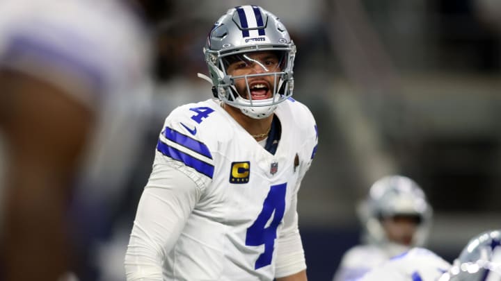 Prescott reacts during the first half against the Green Bay Packers for the 2024 NFC wild-card game.