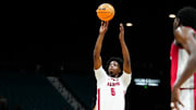 Nov 25, 2025; Las Vegas, Nevada, USA; Alabama Crimson Tide forward London Jemison (6) shoots a free throw in the first half against UNLV Rebels in a 2025 Players Era Festival group play game at MGM Grand Garden Arena. Mandatory Credit: Stephen R. Sylvanie-Imagn Images