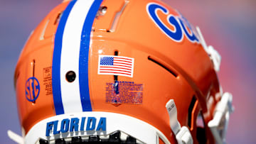 The helmet of Florida Gators wide receiver Ja'Quavion Fraziars (0) before the game against the