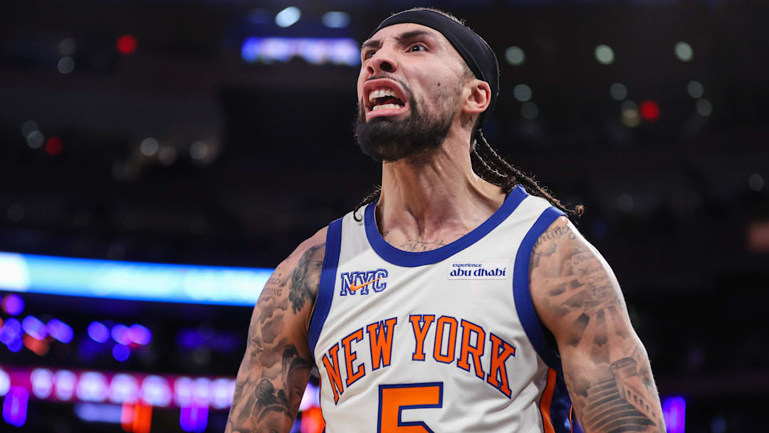 Feb 21, 2026; New York, New York, USA;  New York Knicks guard Jose Alvarado (5). Mandatory Credit: Wendell Cruz-Imagn Images