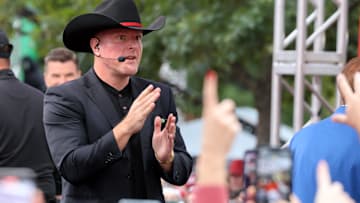 Pat McAfee takes the stage at ESPN College GameDay ahead of the University of Oklahoma-Michigan College football game on Sep 6, 2025 in Norman.