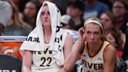 Indiana Fever guard Caitlin Clark reacts on the bench after injuring her groin against the Connecticut Sun at the end of Tuesday's game.