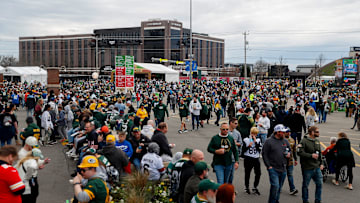 Fans walk around the Draft Experience during the first day of the 2025 NFL Draft on Thursday, April 24, 2025, at Lambeau Field in Green Bay, Wisconsin. The draft begins at 7 p.m. CT April 24 and runs through April 26.
Tork Mason/USA TODAY NETWORK-Wisconsin