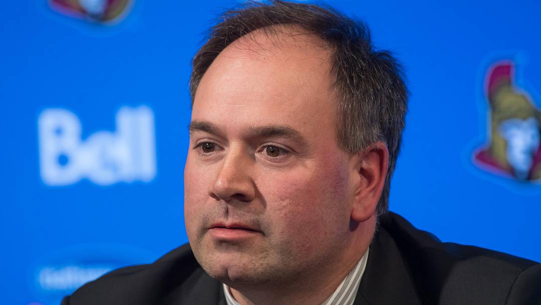 May 9, 2016; Ottawa, Ontario, CAN; Ottawa Senators general manager Pierre Dorion attends a press conference. Mandatory Credit: Marc DesRosiers-USA TODAY Sports