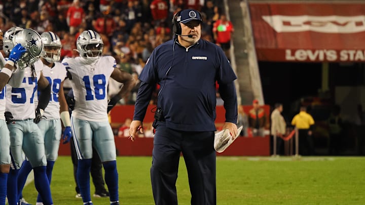 Oct 27, 2024; Santa Clara, California, USA; Dallas Cowboys head coach Mike McCarthy on the sideline during the third quarter against the San Francisco 49ers at Levi's Stadium. Mandatory Credit: Kelley L Cox-Imagn Images