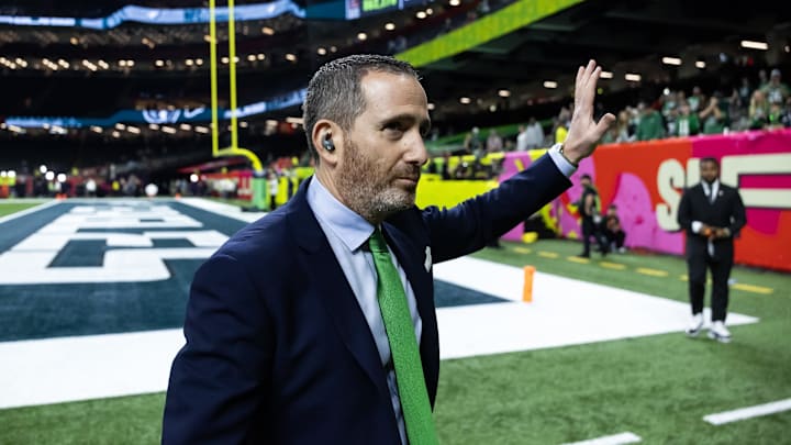 Feb 9, 2025; New Orleans, LA, USA; Philadelphia Eagles general manager Howie Roseman against the Kansas City Chiefs during Super Bowl LIX at Ceasars Superdome. Mandatory Credit: Mark J. Rebilas-Imagn Images