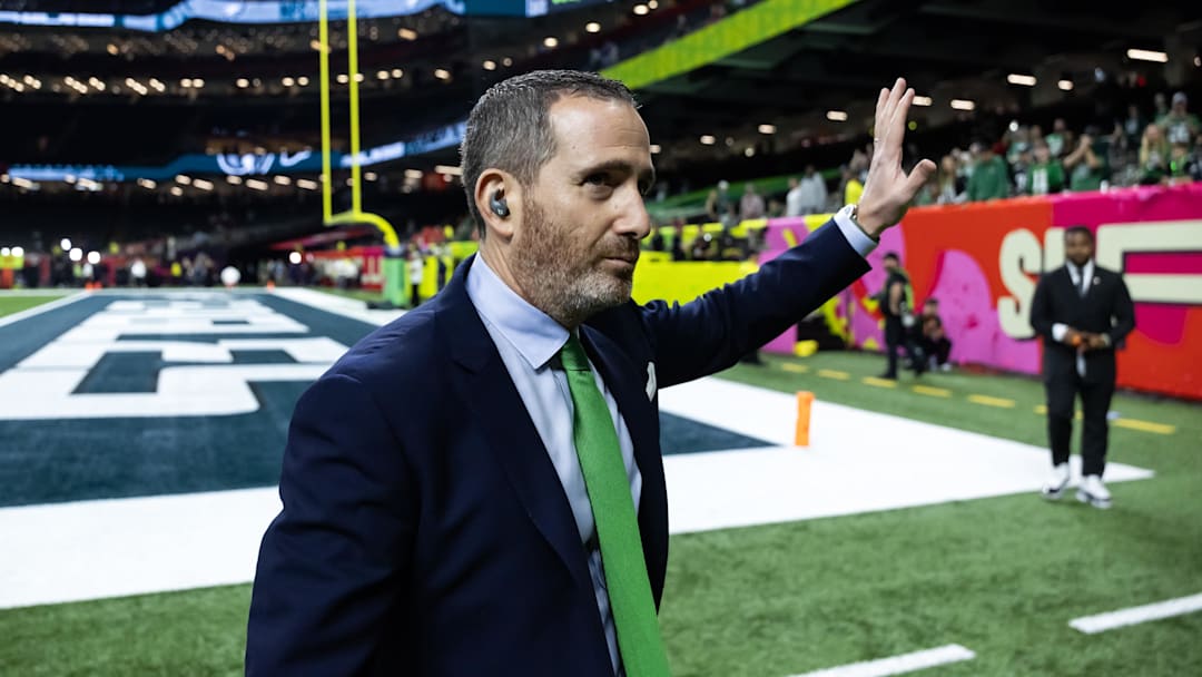 Feb 9, 2025; New Orleans, LA, USA; Philadelphia Eagles general manager Howie Roseman against the Kansas City Chiefs during Super Bowl LIX at Ceasars Superdome. Mandatory Credit: Mark J. Rebilas-Imagn Images