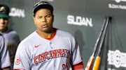 Nov 9, 2025; Mesa, AZ, USA; Cincinnati Reds catcher Alfredo Duno during the Arizona Fall League Fall Stars Game at Sloan Park. Mandatory Credit: Mark J. Rebilas-Imagn Images