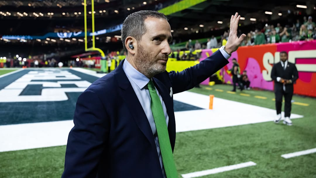 Feb 9, 2025; New Orleans, LA, USA; Philadelphia Eagles general manager Howie Roseman against the Kansas City Chiefs during Super Bowl LIX at Ceasars Superdome. Mandatory Credit: Mark J. Rebilas-Imagn Images