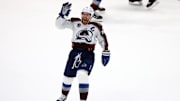 Jun 26, 2022; Tampa, Florida, USA; Colorado Avalanche left wing Gabriel Landeskog (92) reacts after defeating the Tampa Bay Lightning in game six of the 2022 Stanley Cup Final at Amalie Arena. Mandatory Credit: Mark J. Rebilas-Imagn Images